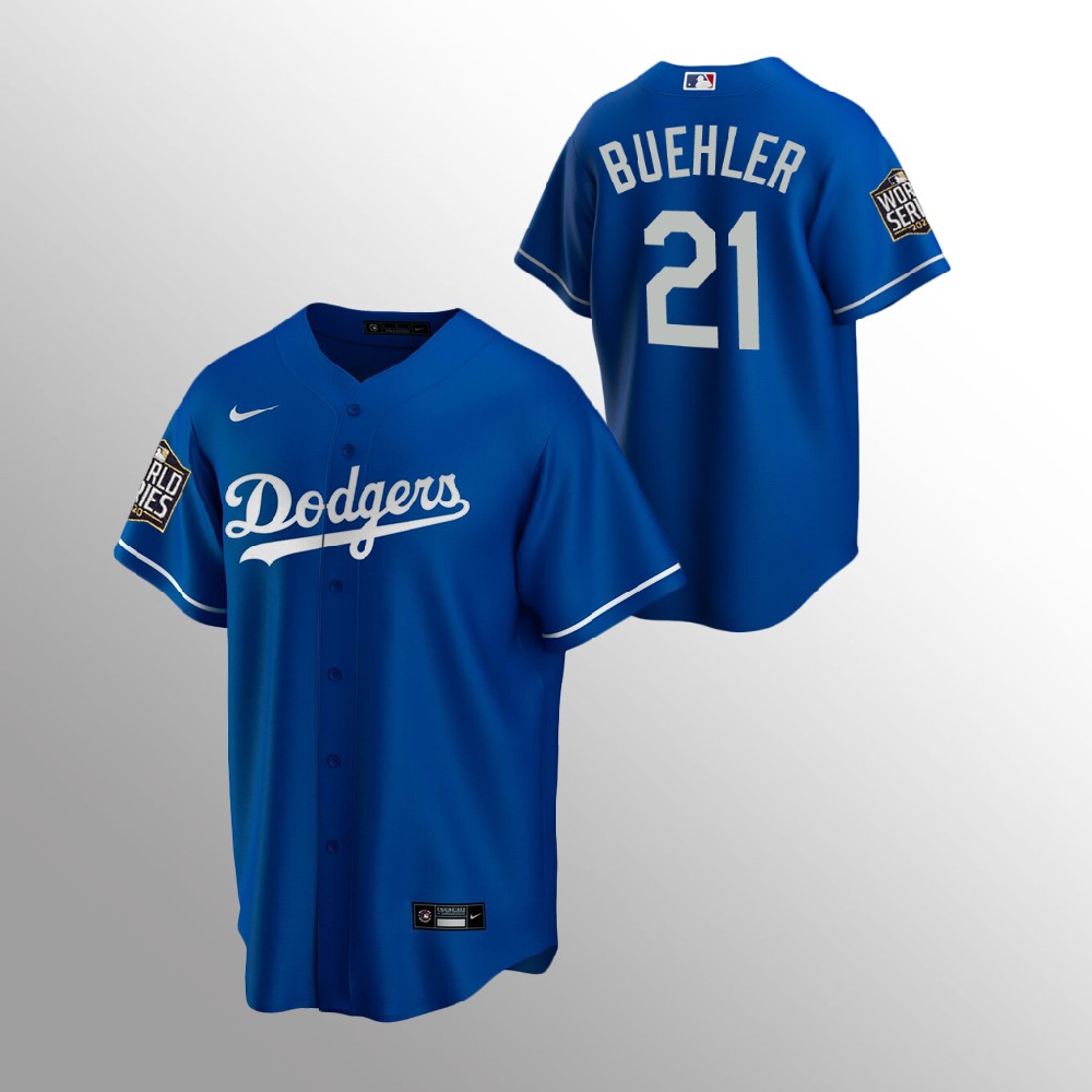 Men's Los Angeles Dodgers #21 Walker Buehler Blue 2020 World Series Bound stitched Jersey